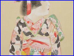JAPANESE PAINTING HANGING SCROLL JAPAN Old Art Geisha ANTIQUE BEAUTY Japan e409
