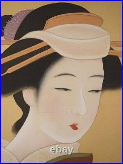 JAPANESE PAINTING HANGING SCROLL JAPAN Old Art Geisha VINTAGE BEAUTY Japan e259