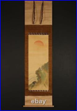 JAPANESE PAINTING HANGING SCROLL JAPAN Old TURTLE ANTIQUE ART Sunrise f398