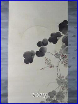 JAPANESE PAINTING HANGING SCROLL JAPAN Quail PICTURE VINTAGE INK AGED ART e385