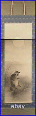 JAPANESE PAINTING HANGING SCROLL JAPAN Raccoon Dog ANTIQUE ORIGINAL AGED d989