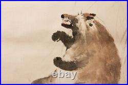 JAPANESE PAINTING HANGING SCROLL JAPAN Raccoon Dog ANTIQUE Old AGED e615