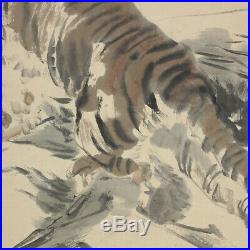 JAPANESE PAINTING HANGING SCROLL JAPAN TIGER OLD ART PICTURE AGED VINTAGE 619n