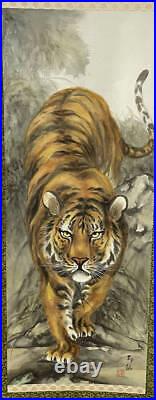 JAPANESE PAINTING HANGING SCROLL JAPAN TIGER Old Art PICTURE Vintage f558