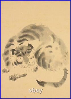 JAPANESE PAINTING HANGING SCROLL JAPAN TIGER Old PICTURE ANTIQUE e684