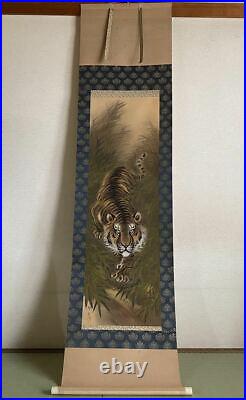 JAPANESE PAINTING HANGING SCROLL JAPAN TIGER Old PICTURE e707
