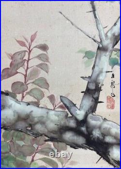 JAPANESE PAINTING HANGING SCROLL JAPAN Vintage Blue Bird f735