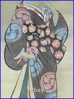 JAPANESE PAINTING HANGING SCROLL Japan Old Art Geisha ANTIQUE BEAUTY Japan e399