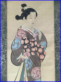JAPANESE PAINTING HANGING SCROLL Japan Old Art Geisha ANTIQUE BEAUTY Japan e399