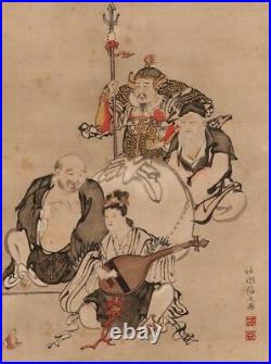 JAPANESE PAINTING HANGING SCROLL Japanese Good Luck 7 god ANTIQUE Old d111