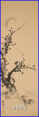 JAPANESE PAINTING HANGING SCROLL OLD JAPAN Plum Moon PICTURE ANTIQUE f308