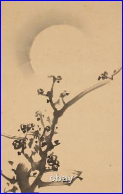JAPANESE PAINTING HANGING SCROLL OLD JAPAN Plum Moon PICTURE ANTIQUE f308