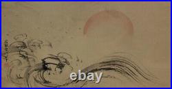 JAPANESE PAINTING HANGING SCROLL OLD JAPAN SUNRISE Wave PICTURE ANTIQUE 476p