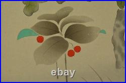JAPANESE PAINTING HANGING SCROLL Peony Flower Picture Japan Fine VINTAGE Art u71