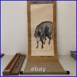JAPANESE PAINTING Hanging Scroll From JAPAN COW CATTLE PICTURE f325