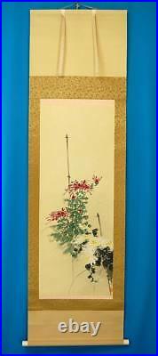 JAPANESE PAINTING INK CHRYSANTHEMUM Picture HANGING SCROLL Japan PICTURE 116a