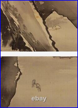 JAPANESE PAINTING LANDSCAPE HANGING SCROLL FUJI JAPAN Vintage PICTURE OLD 904q