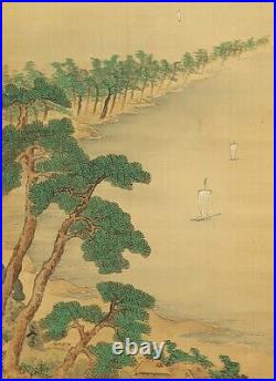 JAPANESE PAINTING LANDSCAPE HANGING SCROLL JAPAN ANTIQUE PICTURE Sea Pine d969
