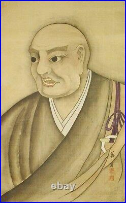 JAPANESE PAINTING Monk HANGING SCROLL 76.4 Picture Japan Antique AGED b736