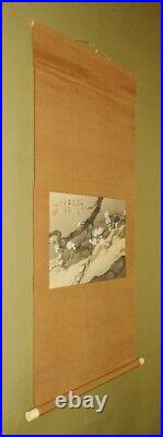 JAPANESE PAINTING PLUM RIVER LANDSCAPE ART HANGING SCROLL JAPAN ANTIQUE c643