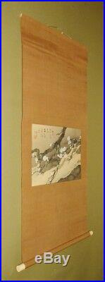 JAPANESE PAINTING PLUM RIVER LANDSCAPE ART HANGING SCROLL JAPAN ANTIQUE c643