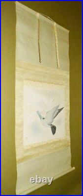 JAPANESE PAINTING Pigeon HANGING SCROLL 55.9 Peace ART OLD Antique Japan c147