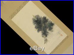 JAPANESE PINE ART PAINTING INK BIRD Picture HANGING SCROLL JAPAN AGED OLD 161a