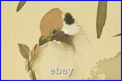 JAPANESE SPARROW HANGING SCROLL 70.9 PAINTING BAMBOO Old AGED ART Japan c390