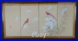 Japan wind screen Byobu 1950s hand watercolor painting