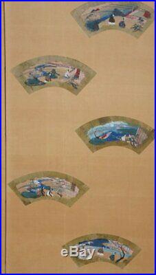 Japan wind screen Byobu Genji tale painting 1890s art Japan interior