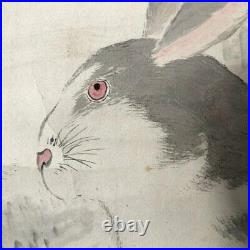 Japanese Antique Rabbits Hand-Painted Scroll, 19th Century