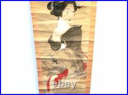 Japanese Antique hanging scroll KAKEJIKU Bijin-ga Geisha girl 48.8 x 12.9 inch