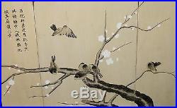 Japanese Birds On Blossom Tree 3 Panel Acrylic Wood Wall Screen Painting Signed