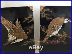 Japanese Byobu Hawk&Pine Lacquer painting FOLDING SCREEN partitions 2pcs H76cm