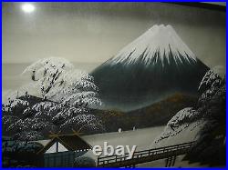 Japanese Chinese Painting On Fabric Signed Man In Boat Mountain View
