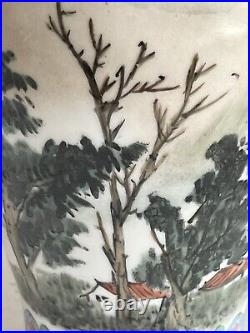 Japanese / Chinese Vase Character Mark To Base 20thc Hand Painted Landscape