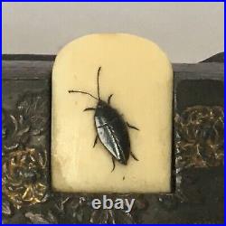 Japanese Cold Painted Bronze Bezique Counter with Shibayama Insect Tabs