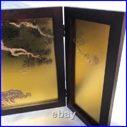 Japanese Folding screen BYOBU MAKIE gold lacquered Pine tree picture h15.4