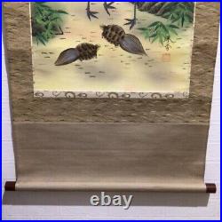 Japanese Hanging Scroll Cranes Turtles Pine Sun withBox Painting Asian Antique X2r