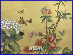 Japanese Hanging Scroll Kakejiku So Many Flower Hand Paint Silk Antique n439