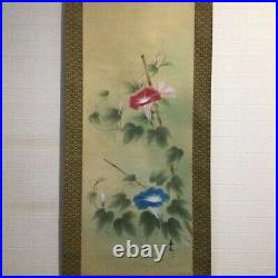 Japanese Hanging Scroll Morning Glory Flower Painting Asian Antique jq8