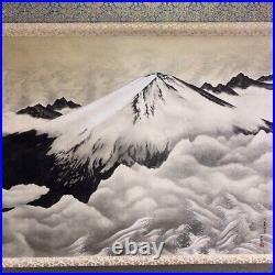 Japanese Hanging Scroll Mt. Fuji Sea Clouds Painting withBox Asian Antique 4hF