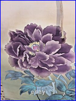 Japanese Hanging Scroll Peony Flower Painting Kakejiku Asian Antique From Japan