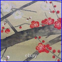 Japanese Hanging Scroll Red White Plum Blossom Painting withBox Asian Antique fhY