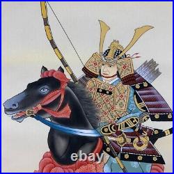 Japanese Hanging Scroll Samurai Horse Fuji Painting withBox Asian Antique dbP