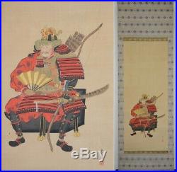 Japanese Hanging Scroll Sengoku Samurai Painting on a Silk Sined Busho