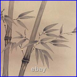 Japanese Hanging Scroll Sparrow Birds Bamboo Painting withBox Asian Antique l6c