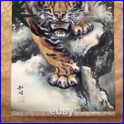 Japanese Hanging Scroll Tiger Painting Asian Antique gaH