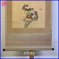 Japanese Hanging scroll sparrow perched on a branch inscription seal #9098