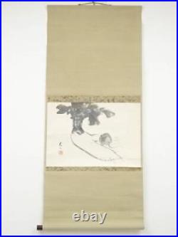 Japanese Kakejiku Calligraphy And Painting By Kajino Genzan Daikon Rat Handwri